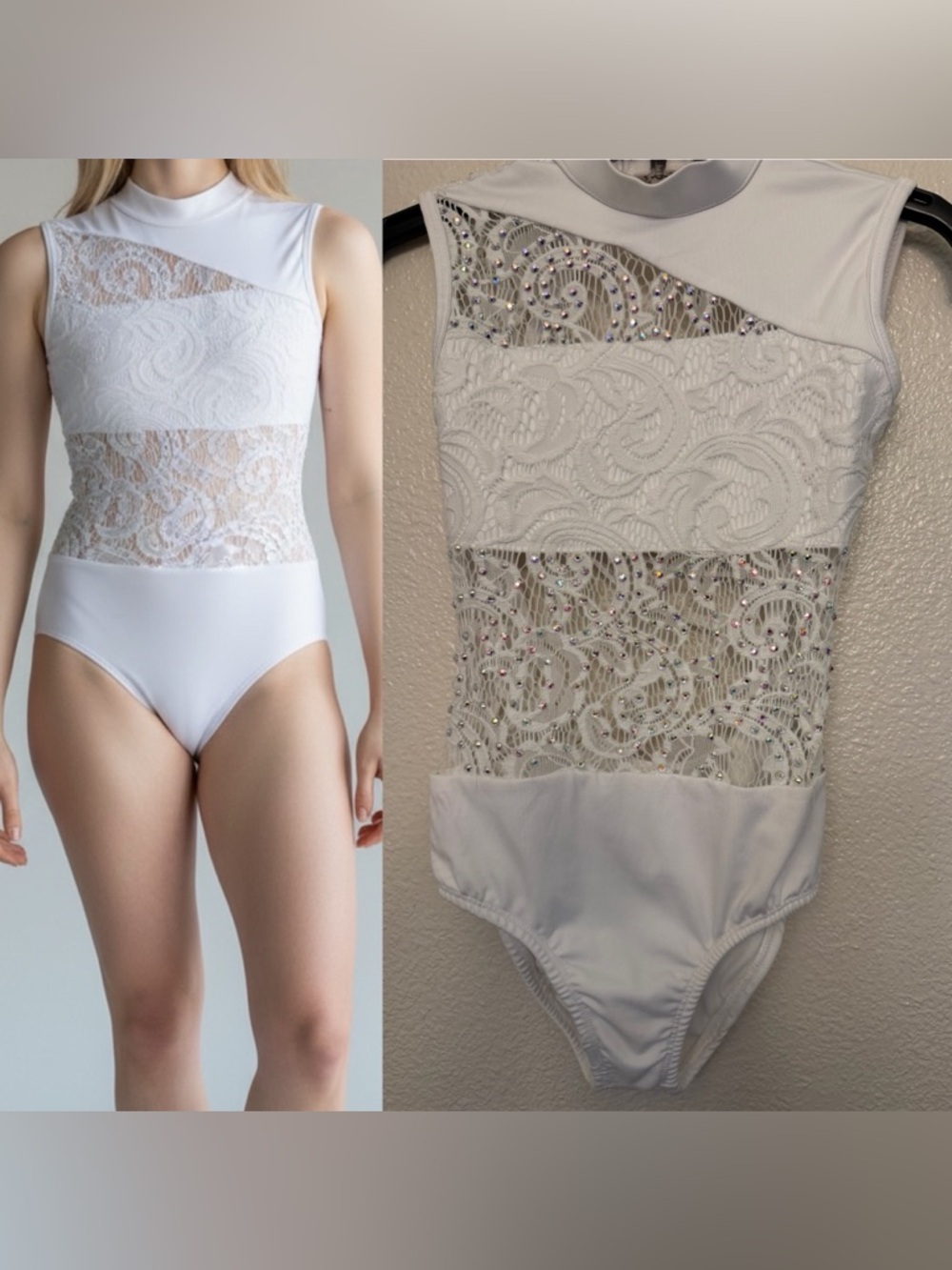 LA dance designs Solo dance custom white lace  rhinestoned illusion LC-large chi